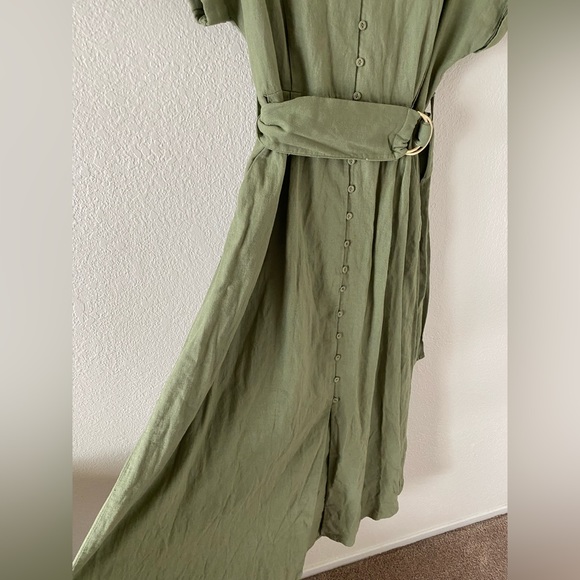 NWT! Zara Light Khaki Linen Blend Dress - Size Large (runs small!) - Picture 4 of 6